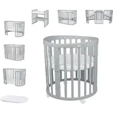 Waldin Babybett OWAL Kinderbett 7in1 mit Matratze, mitwachsendes Kinder-Bett