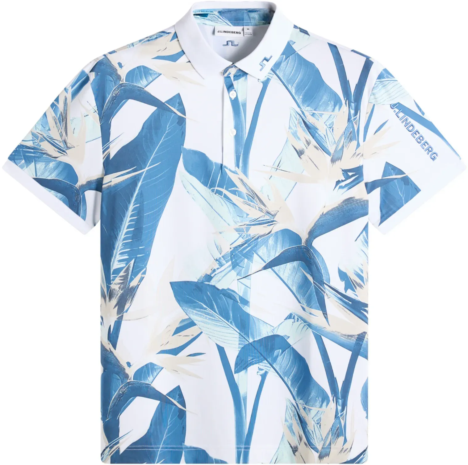 Lindeberg Tour Tech Print Herrenpoloshirt - paradise skylight / L