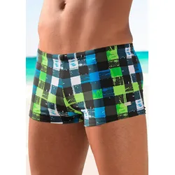 Boxer-Badehose BUFFALO, Herren, Gr. 6, N-Gr, schwarz (schwarz, grün), Polyamid, kariert, Badehosen, in trendiger Karo-Optik