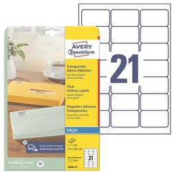 Avery Zweckform Transparente Adressetiketten »J8560-25« 63,5x38,1 mm Inkjet transparent