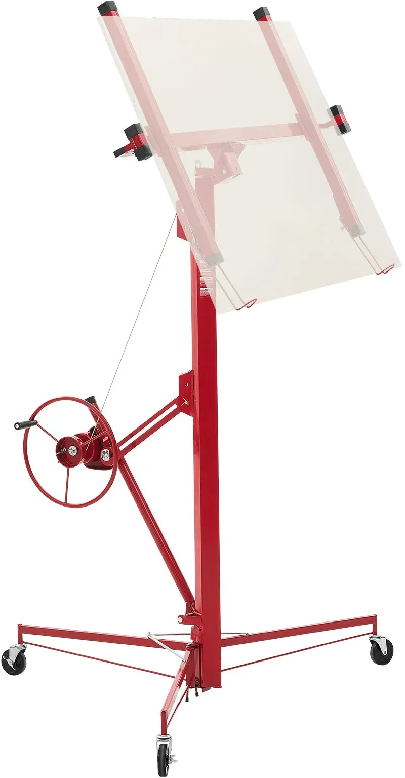 VEVOR Plattenheber bis max. 68 kg, 4877 mm Höhe, Gipskartonheber mit verstellbarem Teleskoparm, Rigipsplatten, Trockenbau-Heber, Panelheber, Hebezeug, Werkzeuge, für Decken- & Wandmontage (Rot)