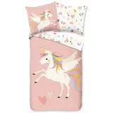 soma Kinderbettwäsche einhorn Unicorn 135x200 mädchen sale pink Traumland kuschelig weich, Renforcé, 2 teilig, Reißverschluss Wende Kind Freundin Träumen warm weiß Pferd Geschenke rosa