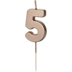 PartyDeco Geburtstagskerze Zahl 5 Zahlenkerze 4,5cm Kuchenkerzen Tortenkerzen Geburtstag Jubiläum Jahrestag Partydeko Geburtstag Tortendeko Rosegold