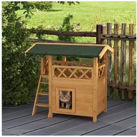 PawHut Katzenhaus mit Asphaltdach 2-Stöckig 77 x 50 x 73 cm,