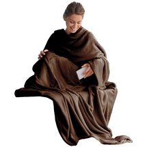 CELINATEX TV-Decke mit Ärmeln und Fußtasche Flauschige Kuscheldecke 150 x 180 cm dunkel braun Mikrofaser Fleece Soft Oeko-TEX