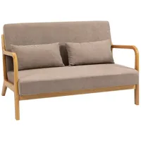 Homcom 2-Sitzer Sofa Zweisitzer mit Kissen, Doppelsofa mit Samtoptik, Hellgrau,