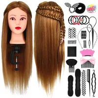 FRCOLOR Trainingsköpfe für Friseure, 26 50% Echthaar Haar Übungskopf Frisierkopf Haare Frisuren Set Mannequin-Kopf Frisierkopf Mit Halter + Haare Frisuren Set Styling Haar Styling Braid Set