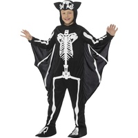 Smiffys Fledermaus-Skelett-Kostüm, Schwarz, mit Kapuzen-Overall & befestigten Flügeln