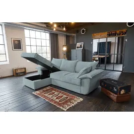 KAWOLA Sofa DAMETO Ecksofa Bettsofa Schlafsofa mit Stauraum Cord hellblau
