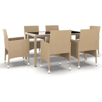 vidaXL 7-tlg Garten-Essgruppe Poly Rattan und Hartglas Beige