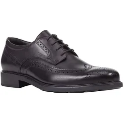 Schnürschuh GEOX "U DUBLIN B", Herren, Gr. 42, schwarz, Leder, glänzend, elegant, Schuhe, Business Schuh, Anzugschuh mit Blockabsatz