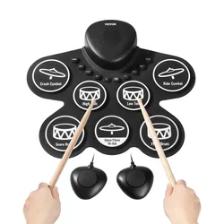 VEVOR Elektrisches Schlagzeug-Set mit 7 Pads für Kinder, Schlagzeug mit Kopfhöreranschluss, Pedalen und Lautsprecher