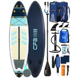 CFB SUP-Board Set 320x84x15 cm extra breit, 160 kg Traglast, aufblasbares Stand Up Paddle Board, (Komplett-Set, mit Paddel, Pumpe, Rucksack, 5L Dry Bag und Schultergurt), für Anfänger und Erwachsene blau