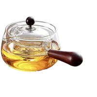Mehrzweck-Teekanne mit Holzgriff, 360 Grad drehbar, hitzebeständiger Glas-Teespender, kochende Teekanne (transparent)