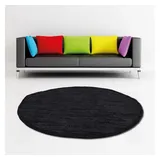 BestLivings Flickenteppiche Leder Rund 150 cm Schwarz