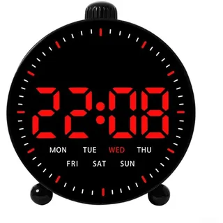 LED-Wanduhr mit Temperaturanzeige, Fernbedienung, Digitaluhr, einstellbare Helligkeit, Wecker für Zuhause, Büro, Fitnessstudio (C)