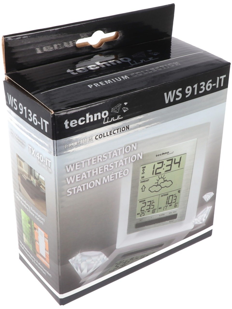 Premium Wetter Station WS 9136-IT mit Außensensor, für 2x AA Mignon Batterien