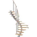 DOLLE Mittelholmtreppe Hamburg (Breite: 75 cm, 1/2-gewendelt, Perlgrau, Farbe Stufen: Eiche weiß, Geschosshöhe: 278 – 322 cm)