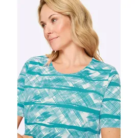 Classic Basics Rundhalsshirt CLASSIC BASICS "Kurzarm-Shirt", Damen, Gr. 54, blau (ozean, ecru, bedruckt), 100% Baumwolle, gemustert, mehrfarbig, Rundhals, Shirts Rundhalsshirt