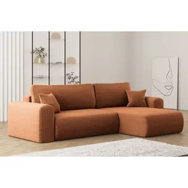 Kaiser Möbel Ecksofa mit Schlaffunktion L-förmiges Sofa,Capri Stoff Poso Ziegel Rechts