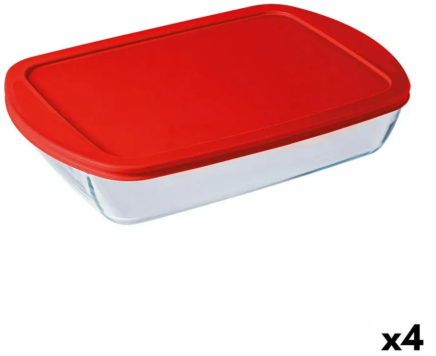 Rechteckige Lunchbox mit Deckel Ô Cuisine Cook&store Ocu Durchsichtig Glas Silikon 4,5 L (4 Stück)