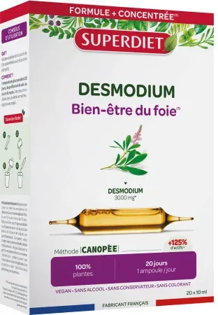 Superdiet Desmodium Nahrungsergänzungsmittel Wohlbefinden Der Leber Ampullen 20x10ml