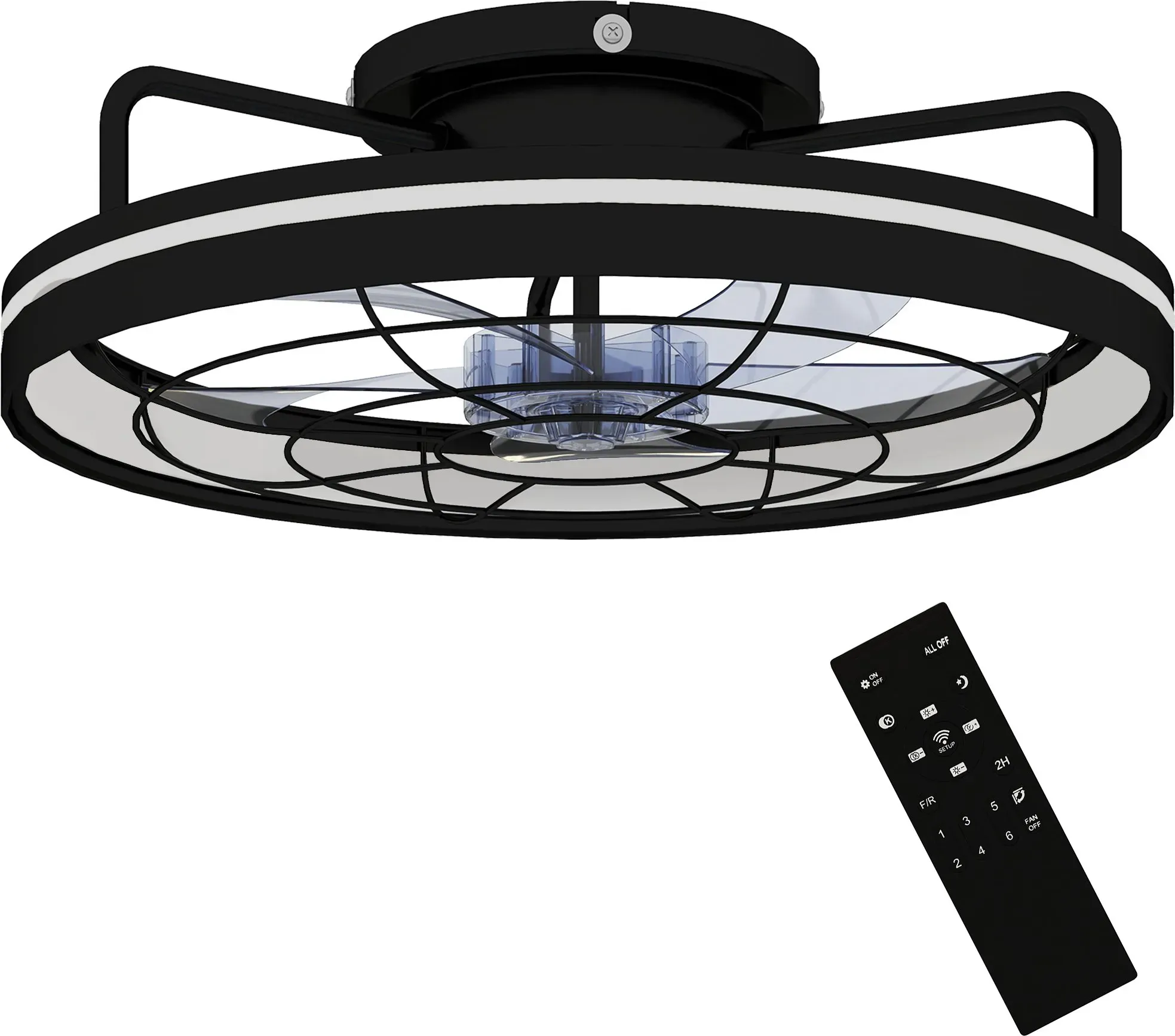 HOMCOM Deckenventilator mit Beleuchtung, Fernbedienung, Ø48 cm, 40 W LED Deckenleuchte mit Ventilator, 3 Lichtfarben, Timer, 6 Geschwindigkeiten, dimmbar, leiser DC Motor, Lampenschirm Schwarz   Aosom