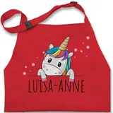 Kinderschürze Schürze Kinder Jungen Mädchen - Geschenk Einhorn Süß - 2-6 Jahre - Rot - unicorn name kochschürze personalisierte und 2 motiv geschenke personalisiertes einem einhörner - 2-6 Jahre