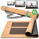 BACKLAxx ® Yogamatte Kork XXL [50% mehr Fläche] mit Naturkautschuk | Yoga-Matte rutschfest | nachhaltige Yogamatten | Fitnessmatte mit Anti-Rutsch-Zonen | inkl. Tragegurt (KLARHEIT - XL)