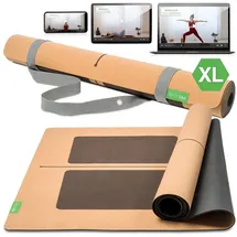 BACKLAxx ® Yogamatte Kork XXL [50% mehr Fläche] mit Naturkautschuk | Yoga-Matte rutschfest | nachhaltige Yogamatten | Fitnessmatte mit Anti-Rutsch-Zonen | inkl. Tragegurt (KLARHEIT - XL)