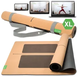 BACKLAxx ® Yogamatte Kork XXL [50% mehr Fläche] mit Naturkautschuk | Yoga-Matte rutschfest | nachhaltige Yogamatten | Fitnessmatte mit Anti-Rutsch-Zonen | inkl. Tragegurt (KLARHEIT - XL)