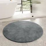 Homie Living Badteppich, Badematte kuscheliger Flauschiger weicher Flor l rutschfest und Waschbar Porto Azzurro (90 cm rund, Schiefer grau)