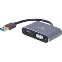 Gembird USB-auf-HDMI+VGA-Display-Adapter, Spacegrau + A-USB3-HDMIVGA-01 USB-Grafikadapter 3840 x 2160 Pixel Grau