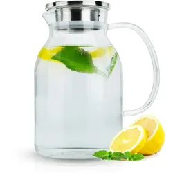 Intirilife Karaffe mit Filter in KLAR - 1,8l Krug aus Glas mit Henkel und herausnehmbarem Filter-Deckel für Tee, Kaffee, Wasser uvm.