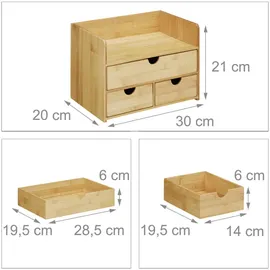 Relaxdays Schreibtisch Organizer, Bambus Briefablage, Schubladen für Büro Utensilien, Ordnungssystem Schreibtisch, Natur