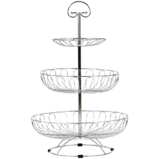 Auroni Obst Etagere rund 3 stöckig Obstkorb Metall Draht - Silber/Chrom - Obstschale Obstständer mehr Platz auf der Arbeitsplatte Küche - 47 cm hoch, max. Durchm. 30 cm zum Geschenkidee