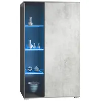 Vladon Vitrine, Hellgrau, 71.5x134x35 cm, Wohnzimmer, Wohnwände, Vitrinenschränke