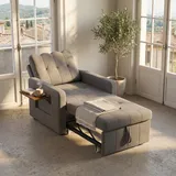 Schlafsessel 108x85x86 Cm Mit 5-fach Verstellbarer Rückenlehne Und Beistelltisch, Platzsparend, Chenille-stoff, Grau