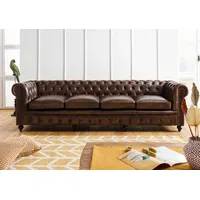 Massivmoebel24.de | Chesterfield Sofa 4-Sitzer Echtleder #104 | aus echtem Büffel-Leder - Braun | 274x82x75 cm | mit Nieten | Couch Polstercouch 4er Sitzer