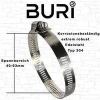 Buri Schlauchschellen Edelstahl 40-63mm [15 Stück] Profi 304 Qualität