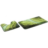 S&S-Shop Badematte Set | Grün | Wave | mit Ausschnitt | 2 teilig | rutschfest | WC-Vorleger 50 x 45 cm | Badvorleger 50 x 90 cm | Badteppich | Teppich | Bad | Badezimmer