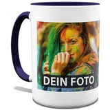 Tasse selbst individuell gestalten/Personalisierbar mit eigenem Foto bedrucken/Fototasse/Motivtasse/Werbetasse/Firmentasse mit Logo/Hohe Tasse - Innen & Henkel Dunkelblau