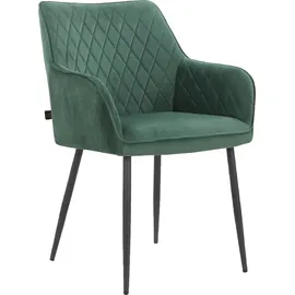 LEONIQUE Armlehnstuhl LEONIQUE "Montmerle", grün (dunkelgrün, schwarz, schwarz), B:56cm H:86cm T:62,5cm, Stoff, Stühle, Armlehnstuhl, Sitz und Rücken gepolstert, in Velourstoff mit Steppung, Sitzhöhe 50cm