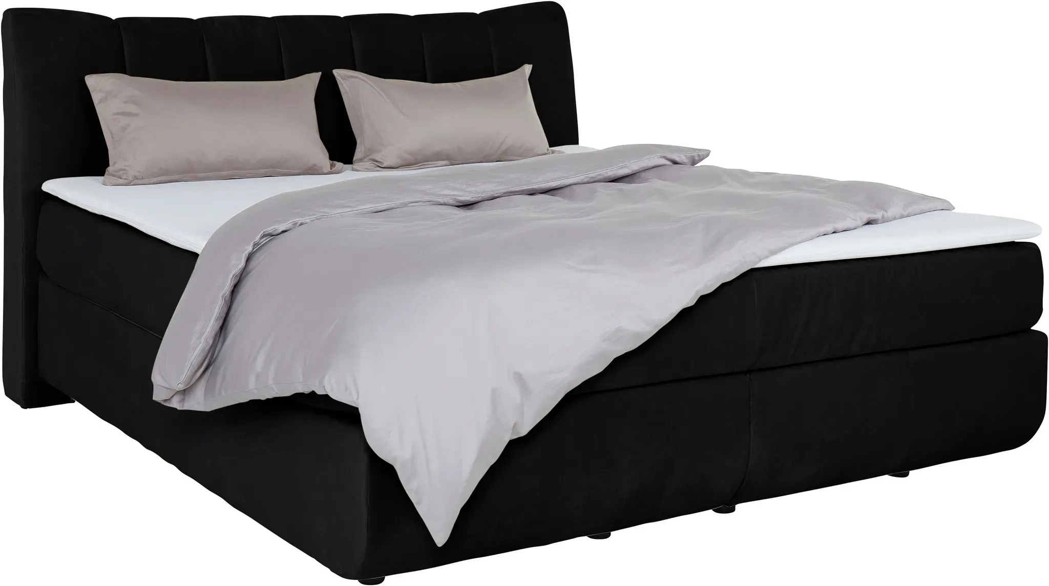 Boxspringbett LEONIQUE "Océane", schwarz, B:190cm L:221cm, Komplettbetten, Boxspringbett, Bodenfrei- wirkt freischwebend, verschiedene Härtegrade (auch H4)