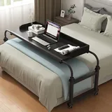 Über-Betttisch auf Rollen Höhenverstellbar/Breitenverstellbar, Overbed Table Mobiler Schreibtisch Pflegetisch Laptoptisch Bettbeistelltisch für Tägliche Entspannungsarbeit Unterhaltung(Color:Schwarz)