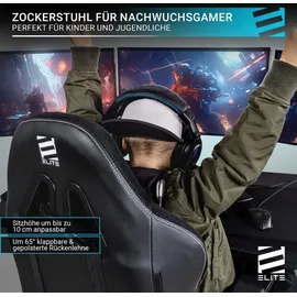 Elite Gaming-Stuhl für Kinder PULSE, ergonomisch, bis 120kg, verstellbare Höhe, Wippmechanik, Kissen (Schwarz/Blau)