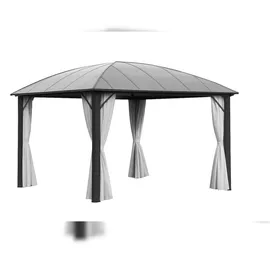 LECO Kuppeldachpavillon mit Stegplatten 3,65x3,65 m, Gestell anthrazit, Seitenteile Fb. lichtgrau