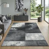 Carpetsale24 Teppich 160x230 cm Kurzflor Konturenschnitt in Grau Weiß Kariertes Design, Waschbar, Pflegeleicht, Extra Weich Für Wohnzimmer, Esszimmer, Schlafzimmer