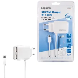 Logilink PA0157W USB Steckdosenadapter mit Micro-USB-Kabel, Weiß