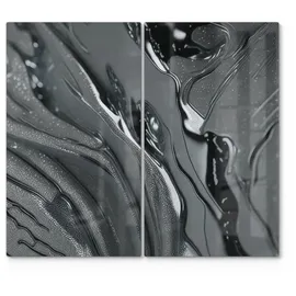 deqori Herdblende-/Abdeckplatte 'Metallische Flusslinien', Glas, (2 tlg), Herdabdeckplatte Ceranfeld Herd Platte Abdeckung Glasplatte grau|silberfarben
